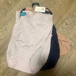 Vanity Fair Lace-Trim High-Waist Panties Set in Blush, Navy & Taupe